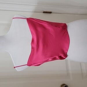 H&M Size L "Cerise" (Bright Pink) Satin Corset Top Adjustable Straps, Drape Neck